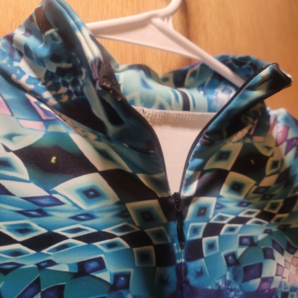 Psychedelic Blue Jumpsuit Long Sleeve Spandex Bodysuit - Women's Medium - Picture 4 of 5
